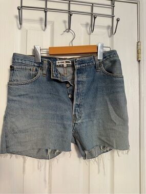 Re/Done Light Blue High-Rise Cutoff Denim Shorts